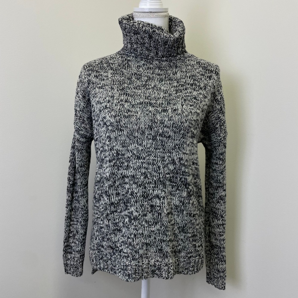Marine Layer Marled Black White Turtleneck Sweater XS Cotton Blend High Low Hem